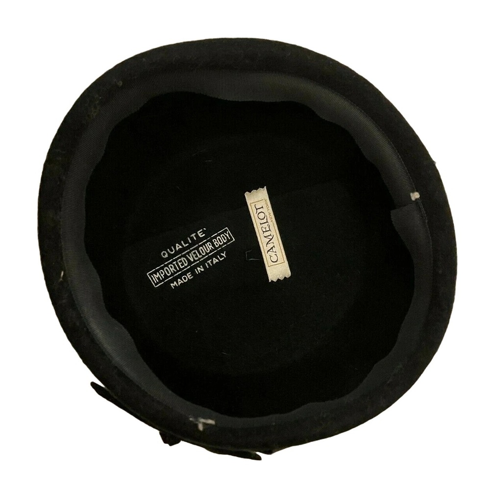 Vintage Camelot Womens Art Deco Round Pillbox Hat One Size Black Velour Italy - Picture 9 of 9